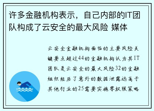 许多金融机构表示，自己内部的IT团队构成了云安全的最大风险 媒体